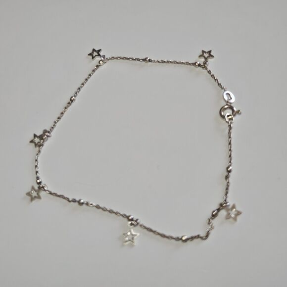 Sterling Silver Dangling Stars Ball Chain Anklet 9.5" - Picture 12 of 13